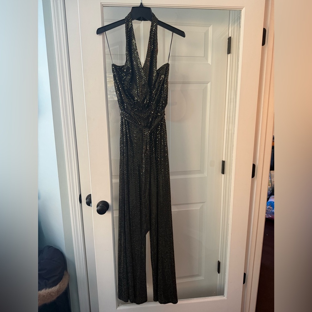 VICI Black and Gold Halter Jumpsuit